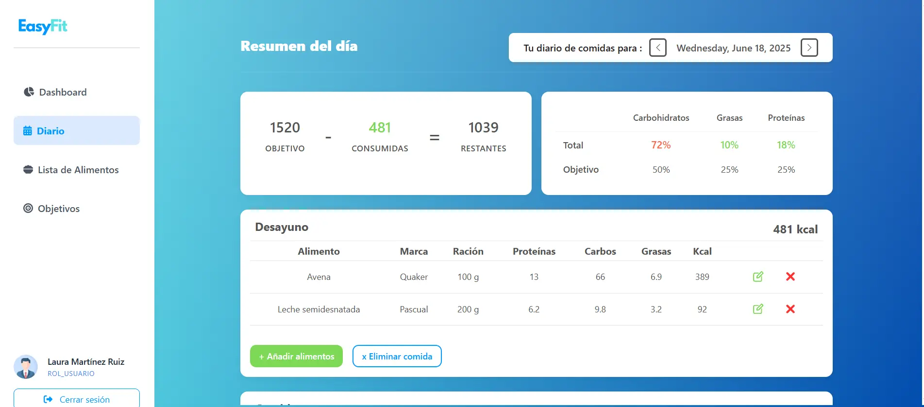 EasyFit - Aplicación de Control Nutricional - Imagen 3